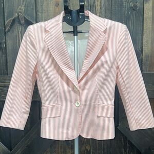 Zara Striped Blazer M Pink White 2 Button Faux Pocket Y2K Office Preppy Academia